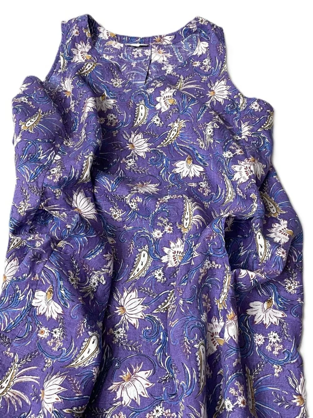 J Jill Love Linen Dress Womens Medium Purple 100% Linen Floral Sleeveless Shift